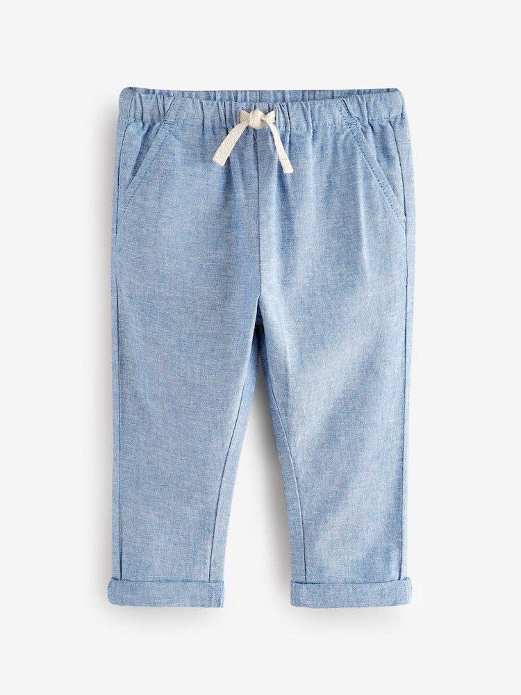 Chambray Blue Regular Fit Linen Blend Pull on Trousers (3mths-7yrs)
