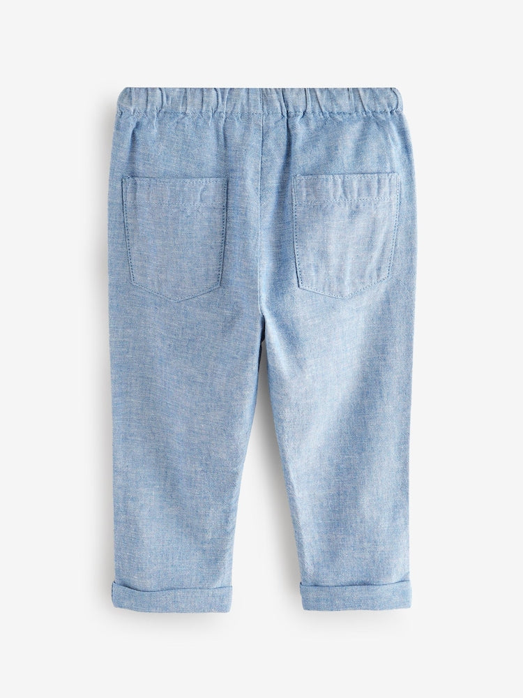 Chambray Blue Regular Fit Linen Blend Pull on Trousers (3mths-7yrs)