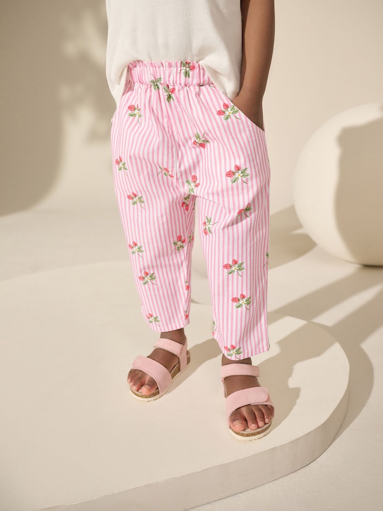 Pink Strawberry Print Pull On Trousers (3mths-7yrs) - Size 3-6 Months (62-68cm)