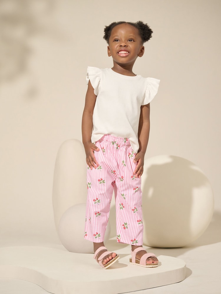 Pink Strawberry Print Pull On Trousers (3mths-7yrs)