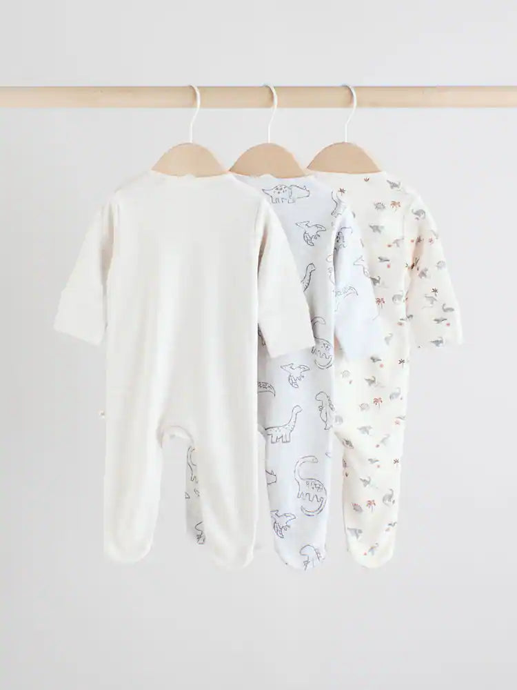 Grey Baby Two Way Zip Sleepsuits 3 Pack (0-2yrs)