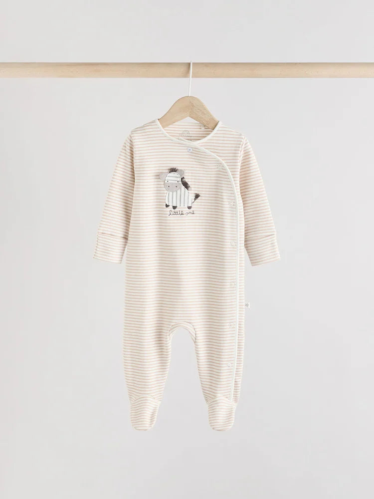 Grey 3 Pack Zebra 100% Cotton Baby Sleepsuits (0-2yrs)