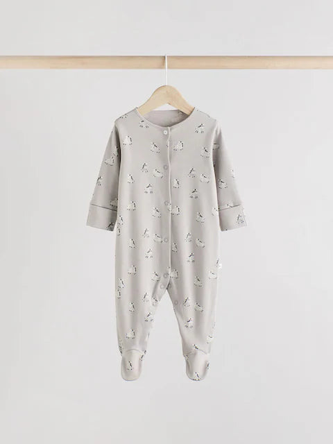 Grey 3 Pack Zebra 100% Cotton Baby Sleepsuits (0-2yrs)