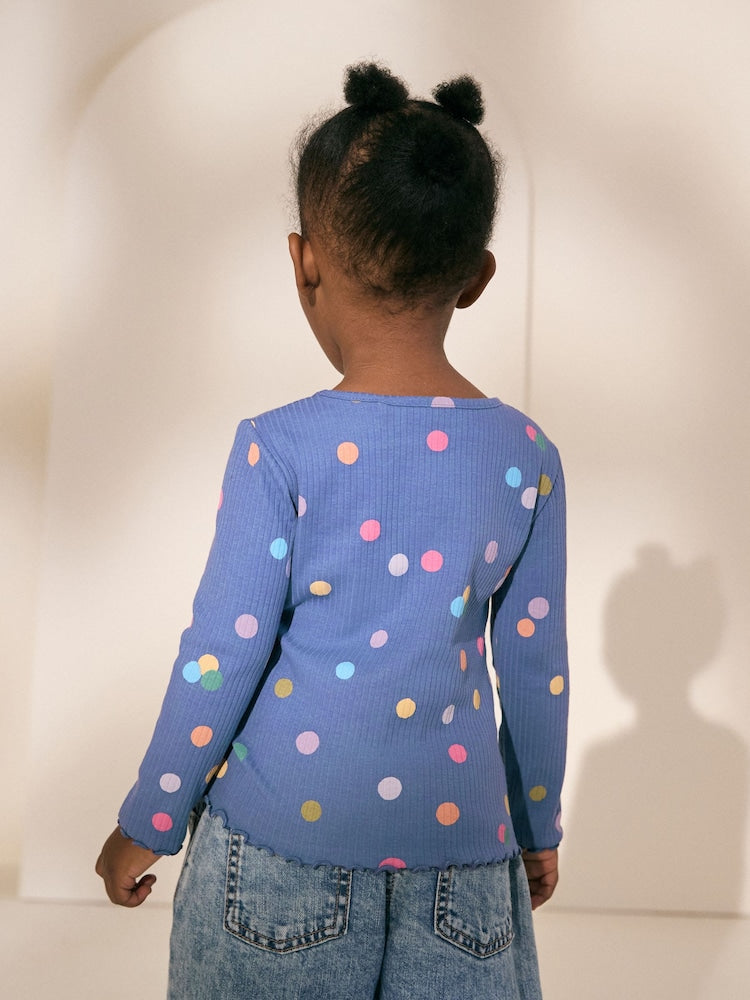 Blue/Multi Spot Rib Long Sleeve T-Shirt (3mths-7yrs)