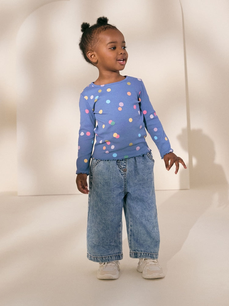 Blue/Multi Spot Rib Long Sleeve T-Shirt (3mths-7yrs)