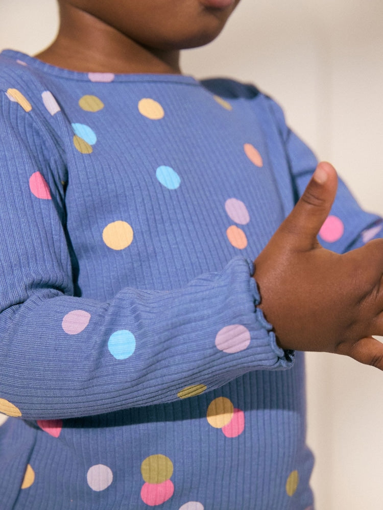 Blue/Multi Spot Rib Long Sleeve T-Shirt (3mths-7yrs)