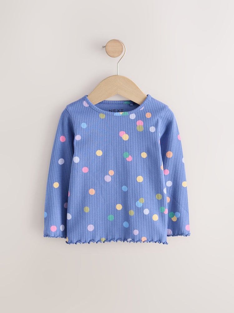 Blue/Multi Spot Rib Long Sleeve T-Shirt (3mths-7yrs)