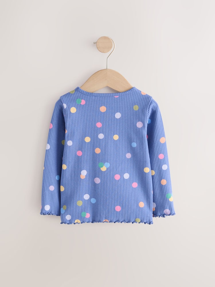 Blue/Multi Spot Rib Long Sleeve T-Shirt (3mths-7yrs)