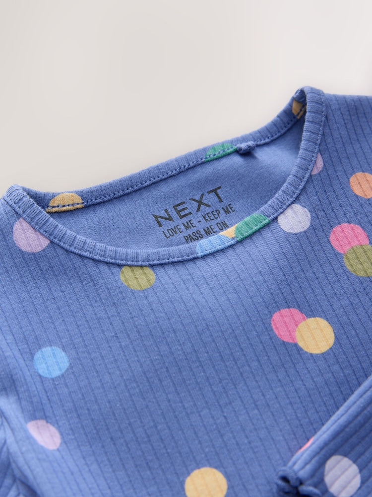 Blue/Multi Spot Rib Long Sleeve T-Shirt (3mths-7yrs)