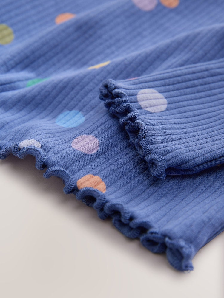 Blue/Multi Spot Rib Long Sleeve T-Shirt (3mths-7yrs)