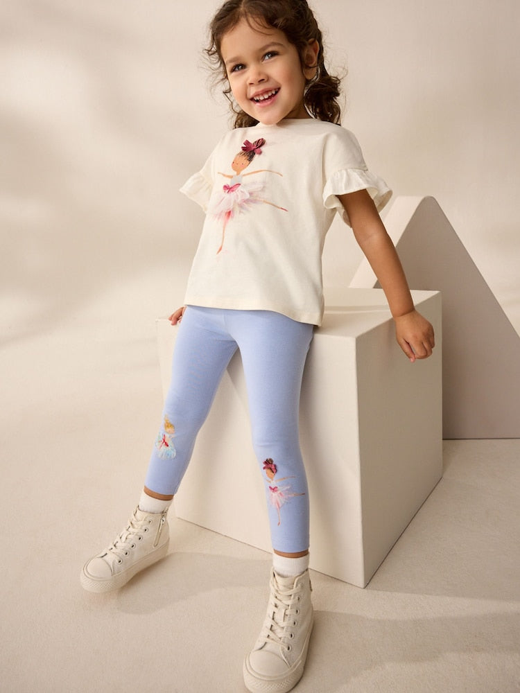 Blue Ballerina Knee Embellished Leggings (3mths-7yrs) - Size 3-6 Months (62-68cm)