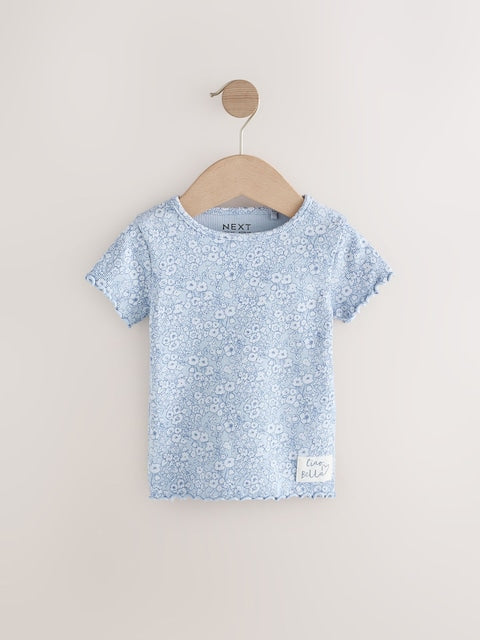 Blue Ribbed Short Sleeve Tops 5 Pack (3mths-7yrs) - Size 3-6 Months (62-68cm)