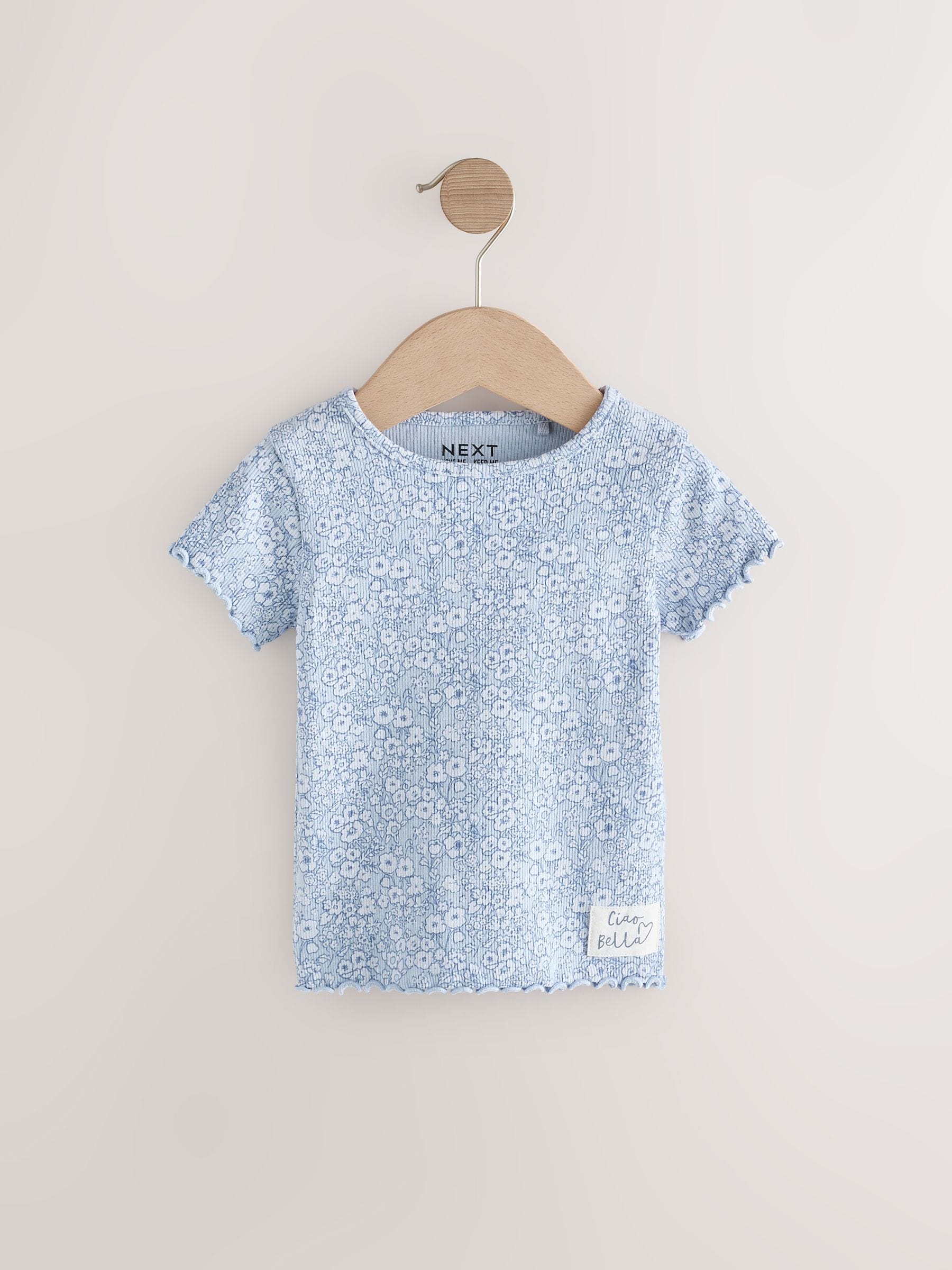 Blue Ribbed Short Sleeve Tops 5 Pack (3mths-7yrs) - Size 3-6 Months (62-68cm)