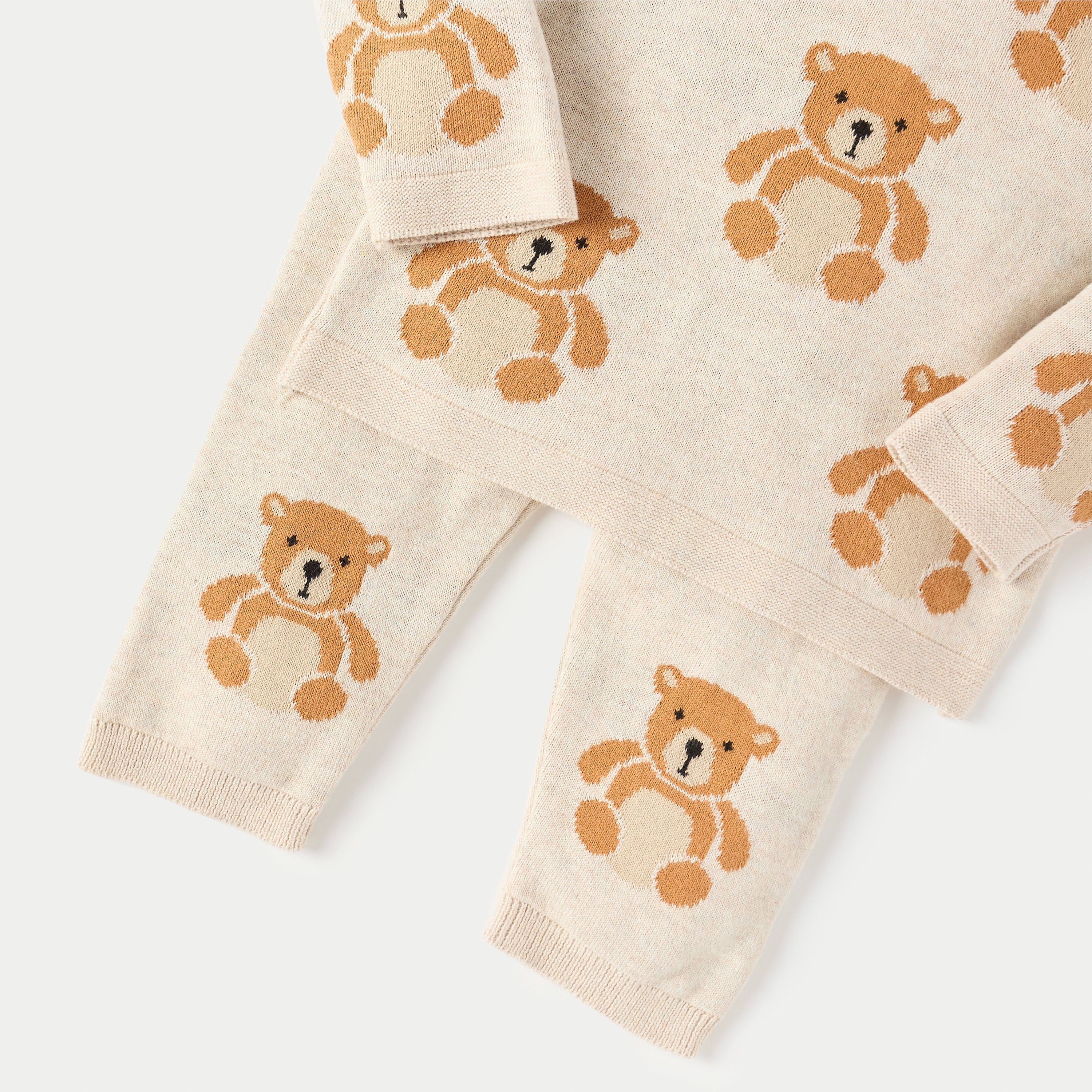 Juniors All-Over Bear Long Sleeves T-shirt and Elasticated Pyjama Set