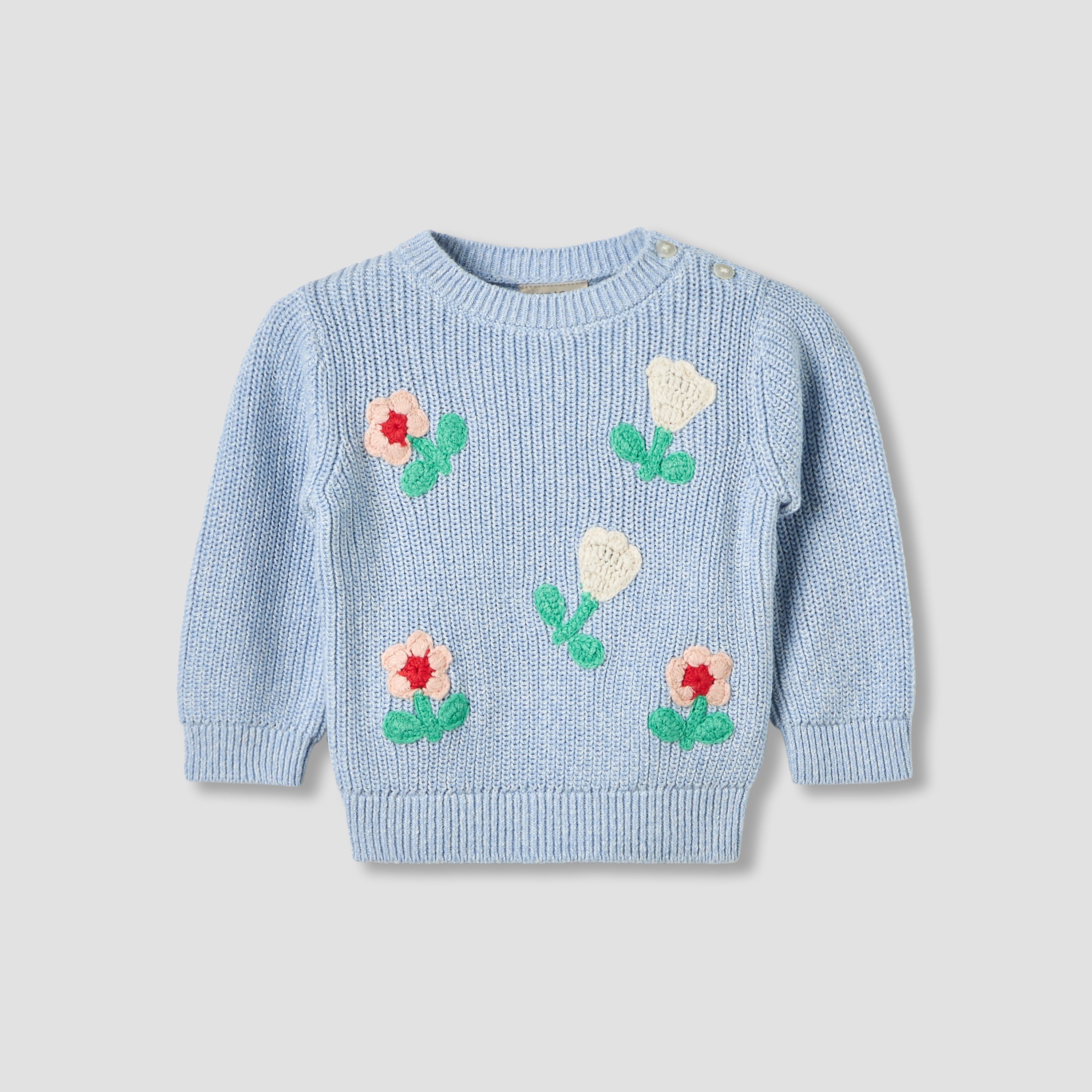 Juniors Round Neck Long Sleeves Pyjama Set with Floral Embroidery