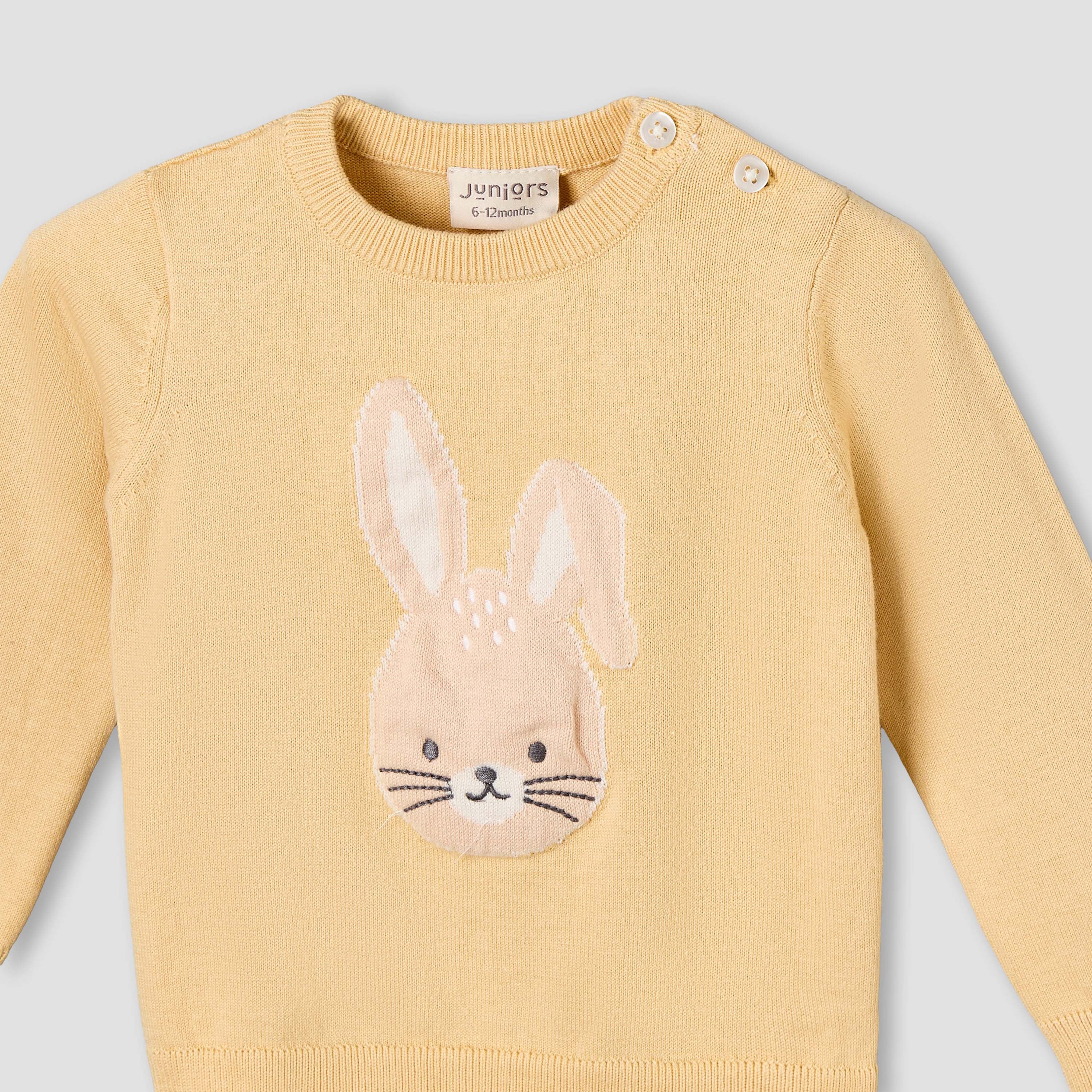 Juniors Cotton Long Sleeves Pyjama Set with Bunny Embroidery