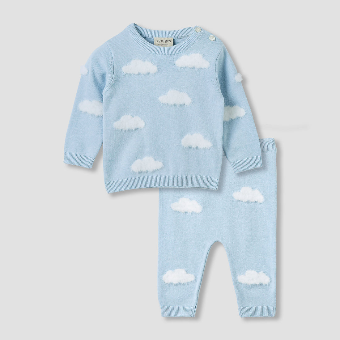 Juniors Pyjama Set with Cloud Knit Texture - Cotton - Long Sleeves - Blue / 12-18 mths