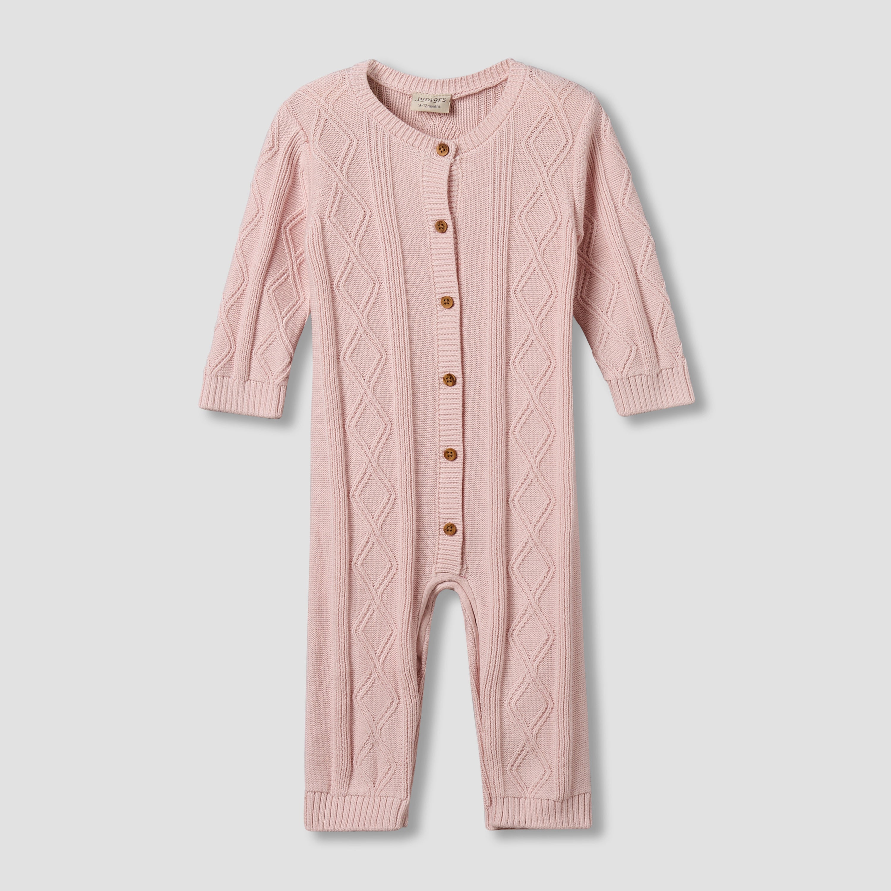 Juniors Cotton Crew Neck Long Sleeves Sleepsuit with Knit Texture
