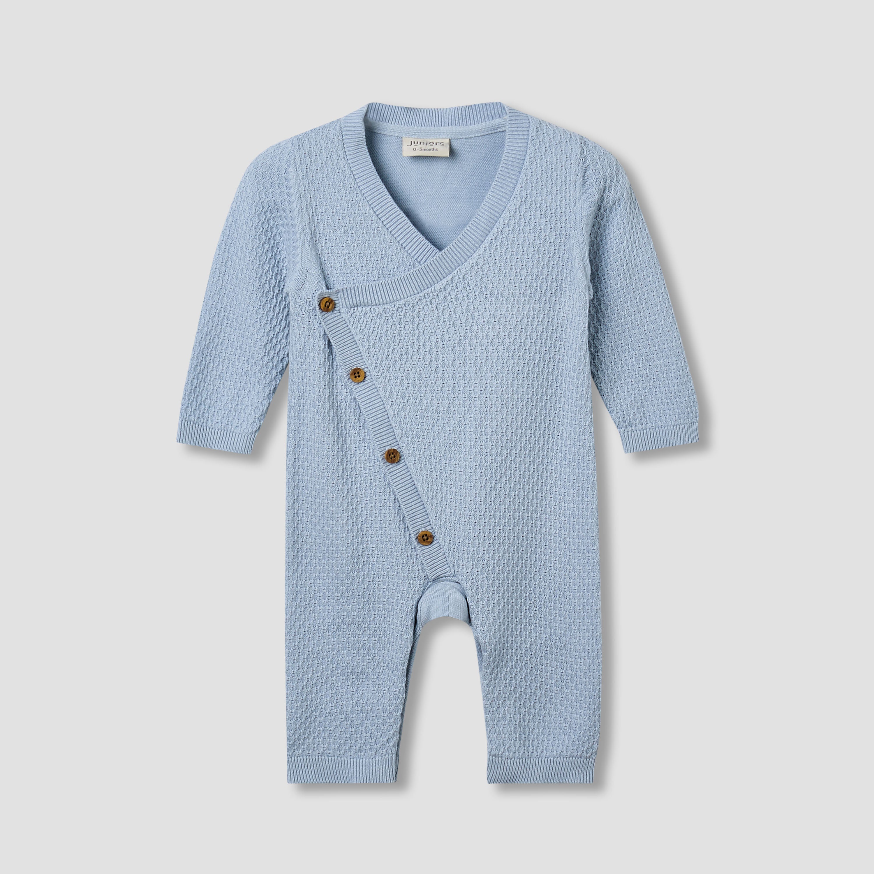 Juniors Sleepsuit with Knit Texture - Cotton - Long Sleeves - Blue / 9-12 mths