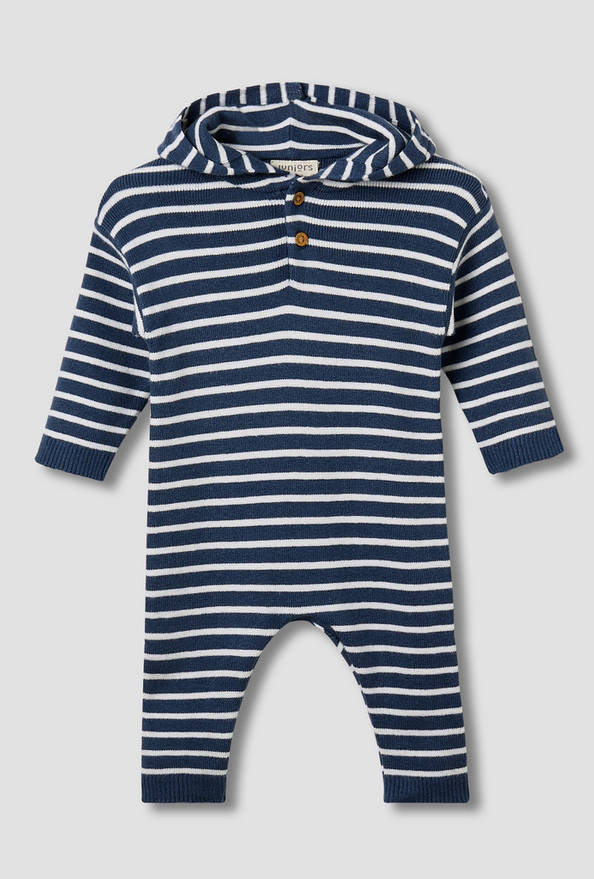 Juniors Hooded Sleepsuit with Stripes - Cotton - Long Sleeves