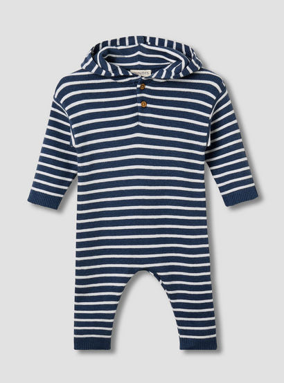 Juniors Hooded Sleepsuit with Stripes - Cotton - Long Sleeves-baby-boys-clothing-nightwear-sleepsuits-image-1