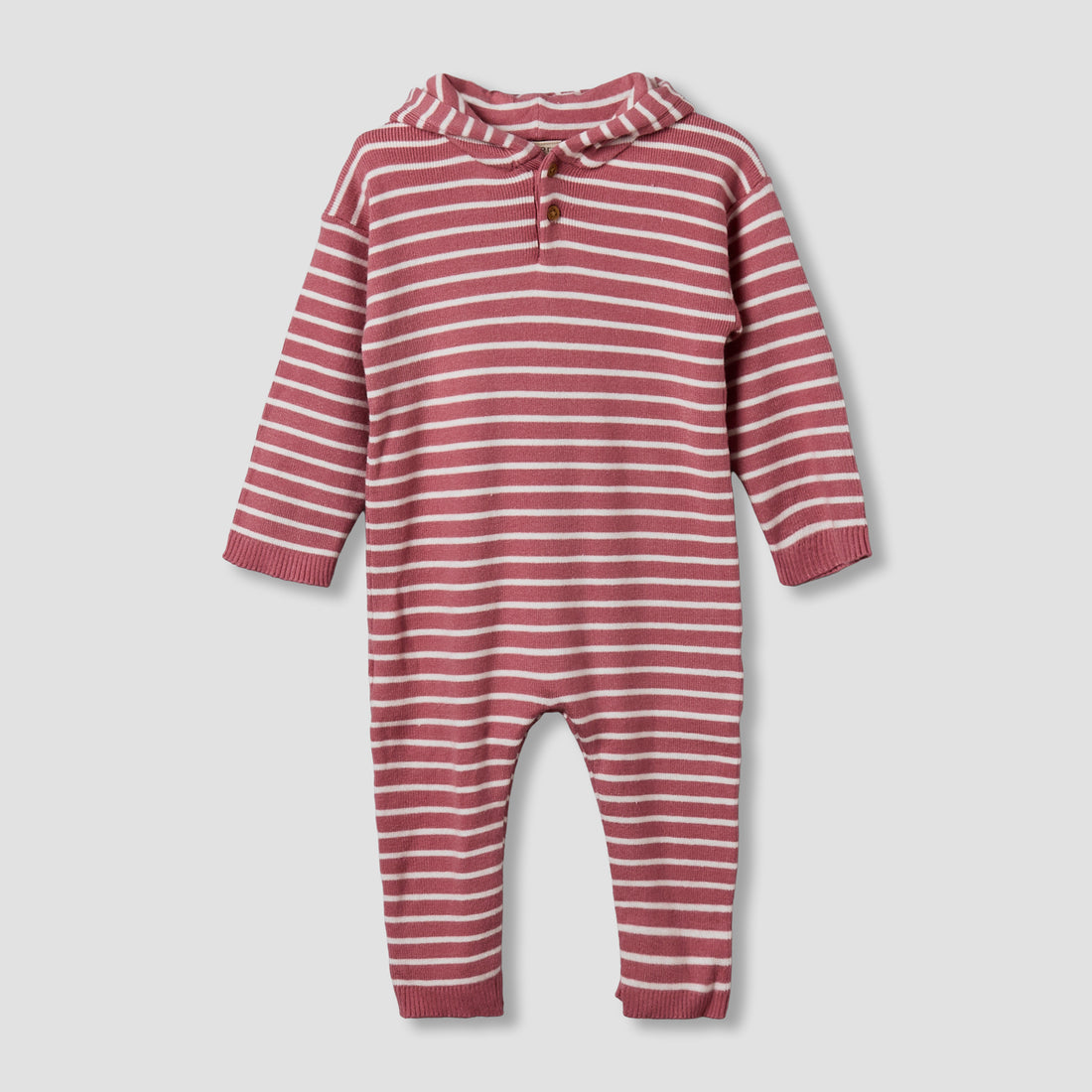 Juniors Cotton Hooded Long Sleeves Sleepsuit with Stripes - Pink / 9-12 mths