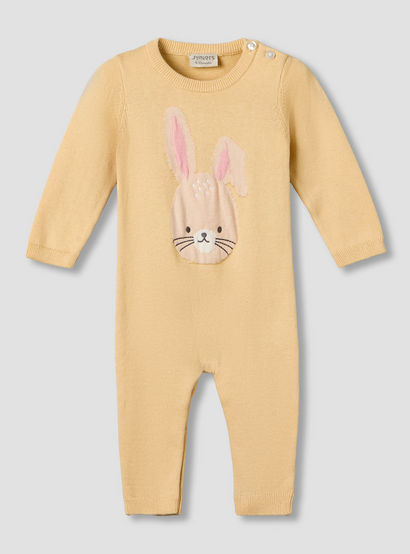 Juniors Cotton Round Neck Long Sleeves Sleepsuit with Bunny Applique-baby-girls-clothing-nightwear-sleepsuits-image-2