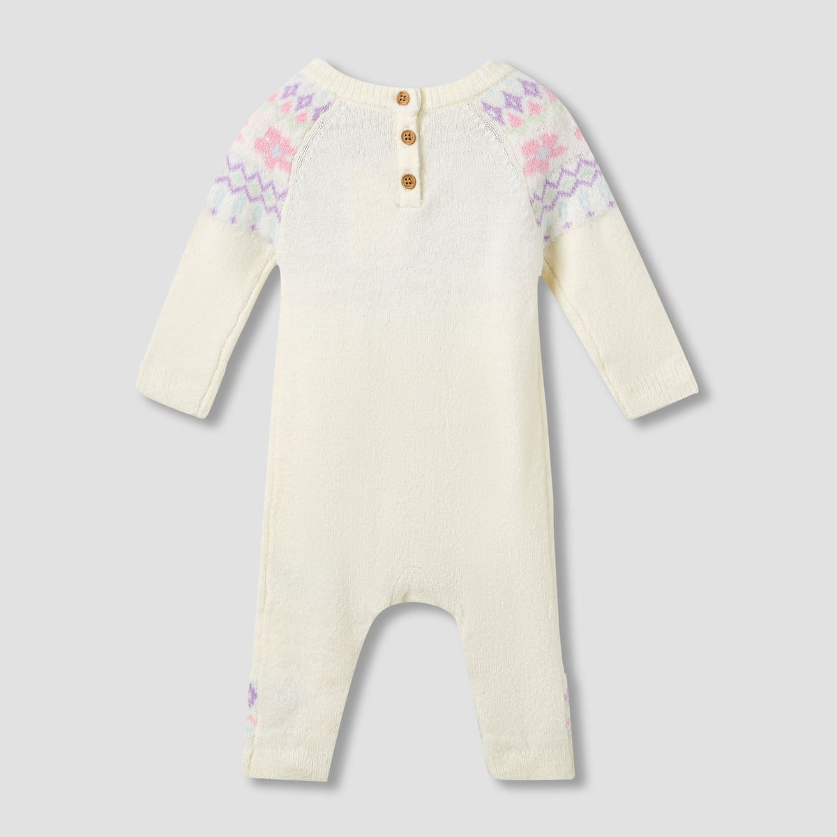 Juniors Cotton Crew Neck Long Sleeves Sleepsuit with Fair Isle Texture