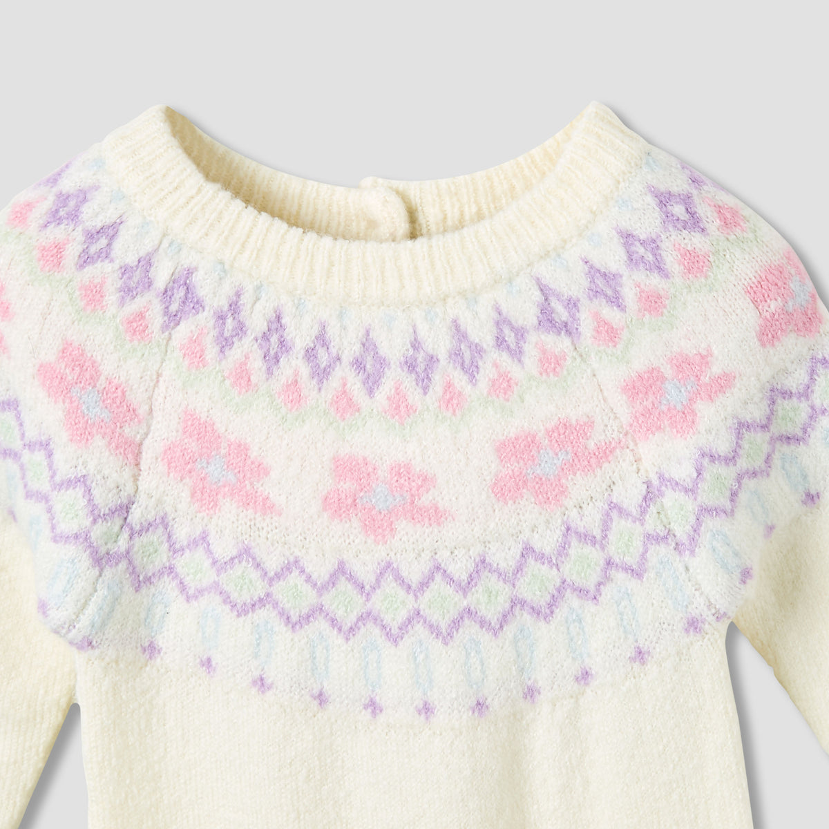 Juniors Cotton Crew Neck Long Sleeves Sleepsuit with Fair Isle Texture