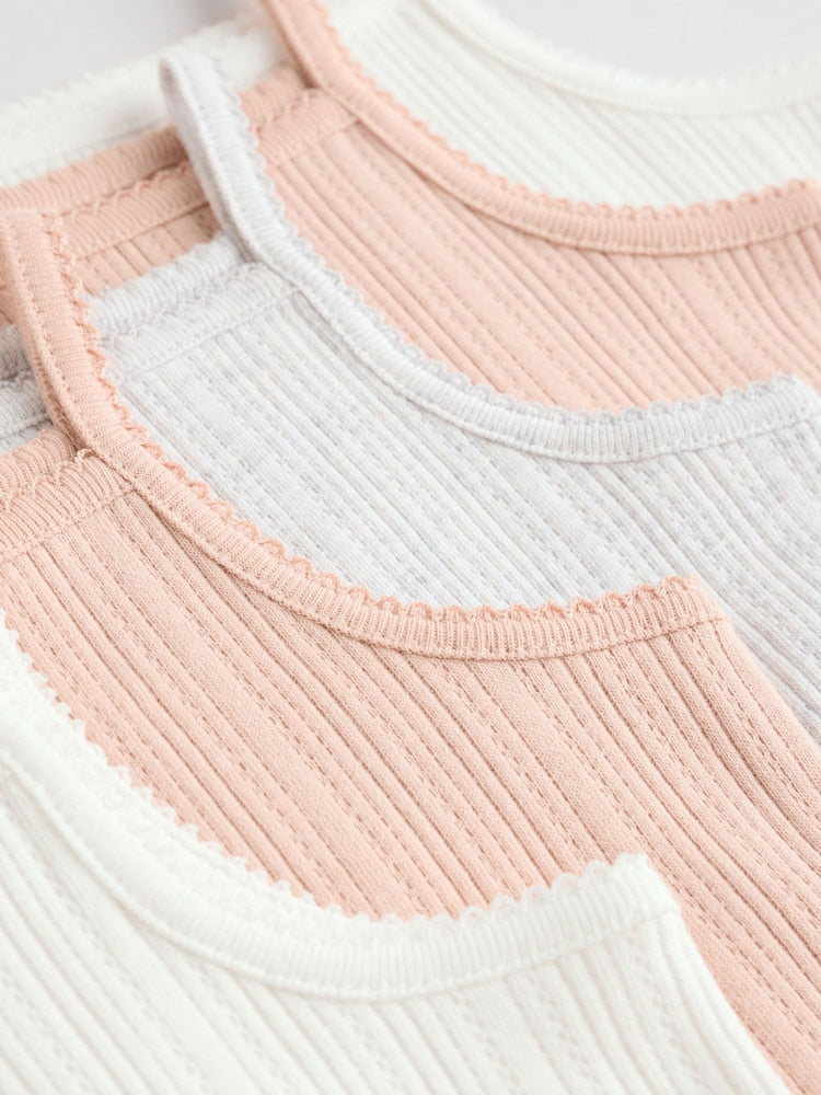 Pink 5 Pack Vest Pointelle Baby Bodysuits