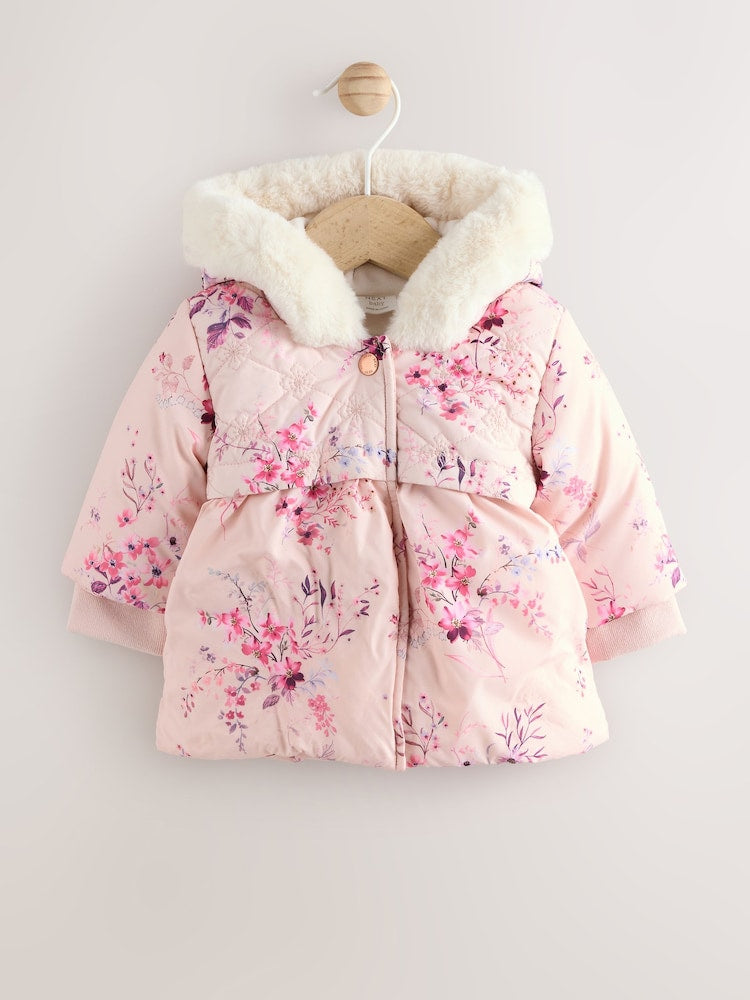 Pink Puffer Floral Baby Coat (0mths-2yrs)