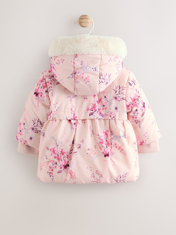 Pink Puffer Floral Baby Coat (0mths-2yrs) - Size Up to 1 Month (56cm)