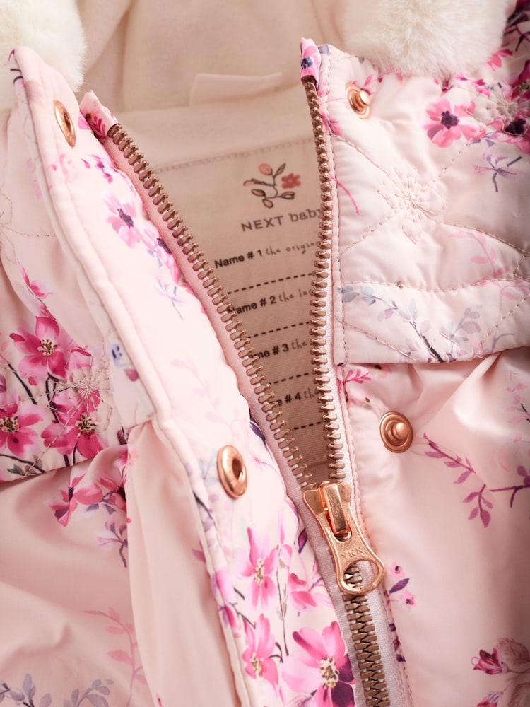 Pink Puffer Floral Baby Coat (0mths-2yrs) - Size Up to 1 Month (56cm)