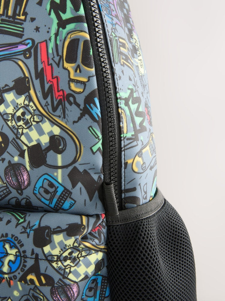 Grey Doodle Print Backpack - Size One