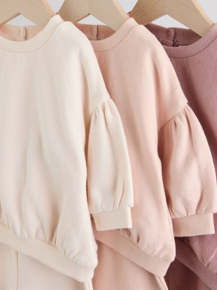 Cream/Pink Baby Sweatshirt & Joggers 6 Piece Set (0mths-2yrs)