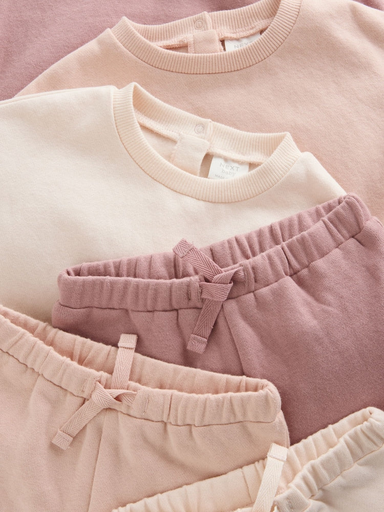 Cream/Pink Baby Sweatshirt & Joggers 6 Piece Set (0mths-2yrs)