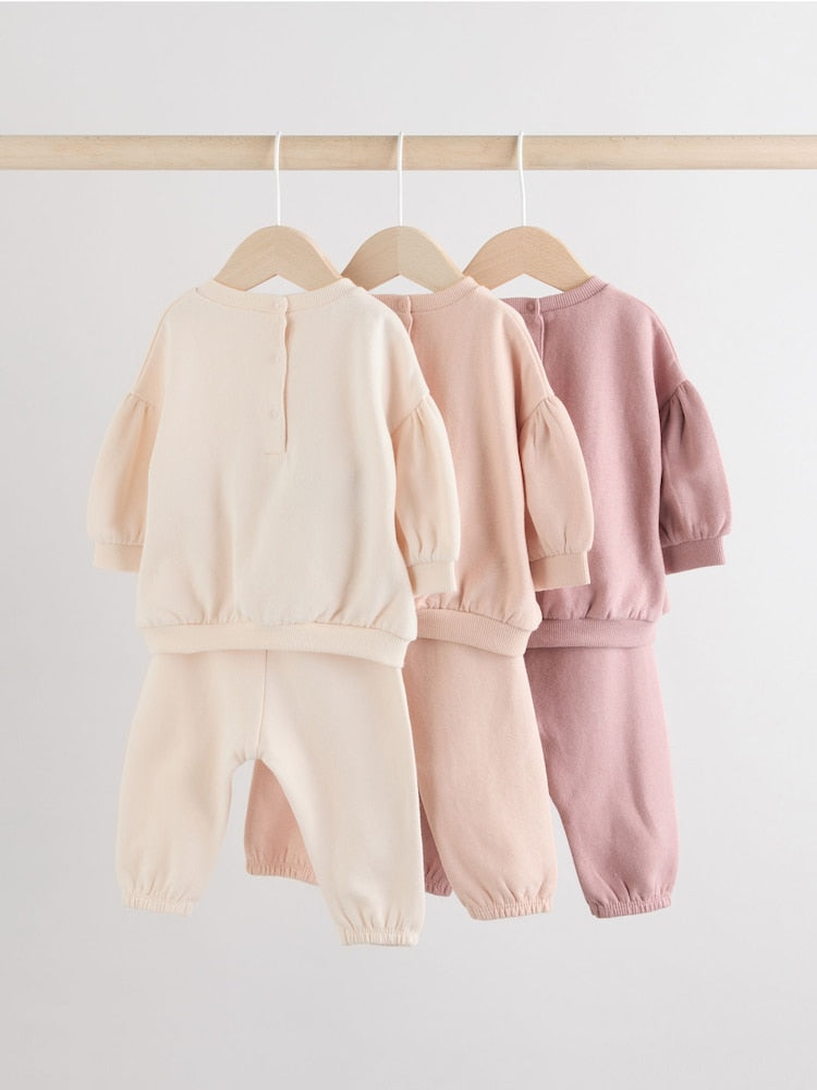Cream/Pink Baby Sweatshirt & Joggers 6 Piece Set (0mths-2yrs)