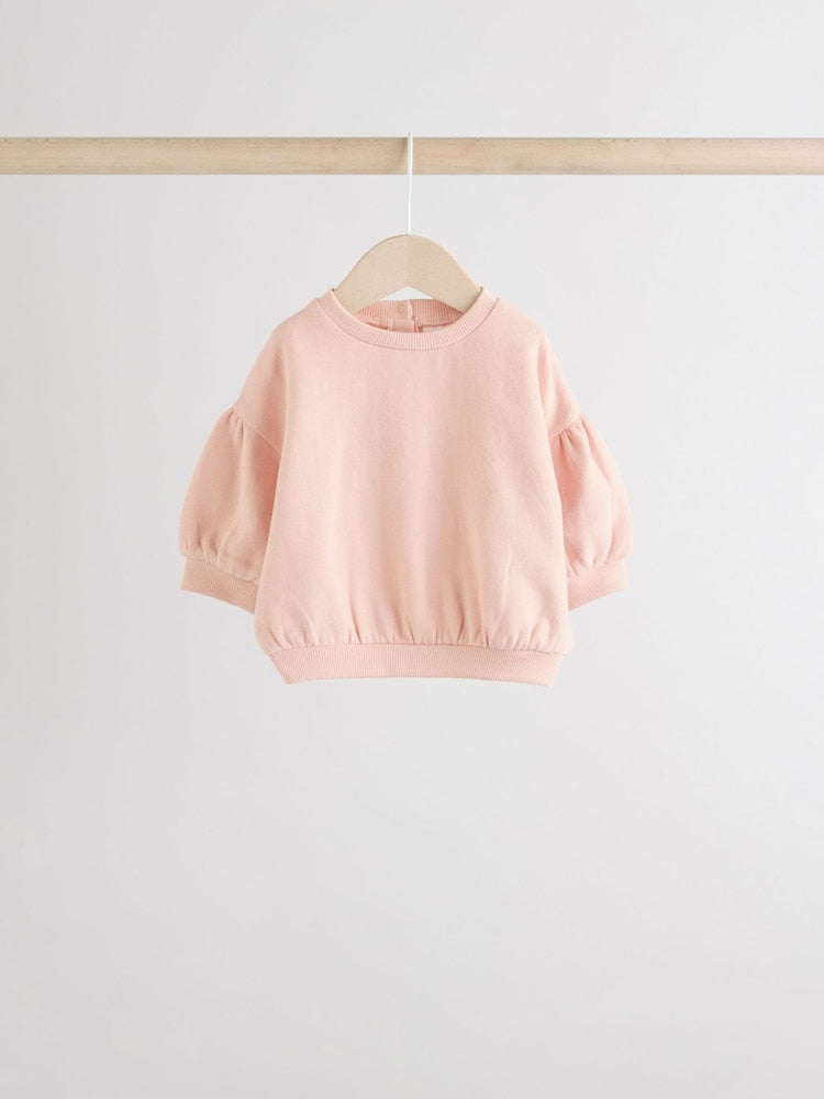 Cream/Pink Baby Sweatshirt & Joggers 6 Piece Set (0mths-2yrs)