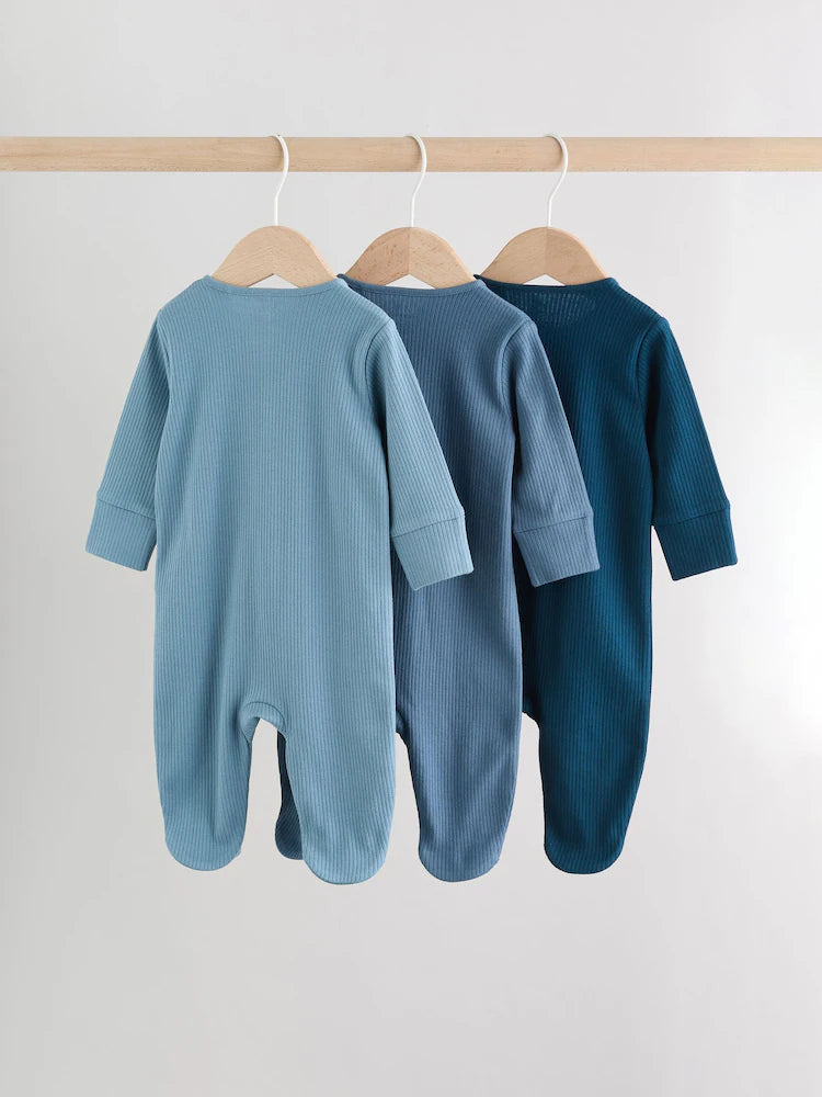 Blue 3 Pack Baby Two Way Zip Sleepsuits (0-2yrs)