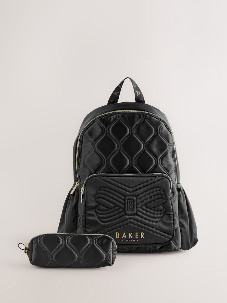 Baker by Ted Baker Girls Back To School Black Quilted Bow Backpack with Pencil Case - Size One