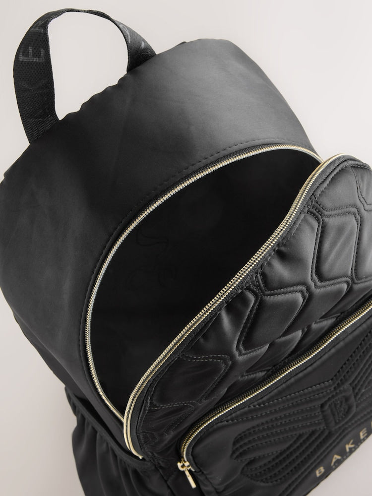 Baker by Ted Baker Girls Back To School Black Quilted Bow Backpack with Pencil Case