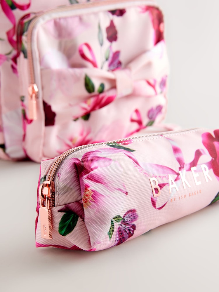 Baker by Ted Baker Girls Pink Back to School Floral Print Bow Backpack - Size One
