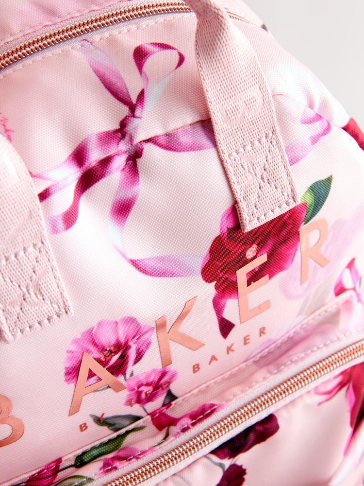 Baker by Ted Baker Girls Pink Back to School Floral Print Bow Backpack - Size One
