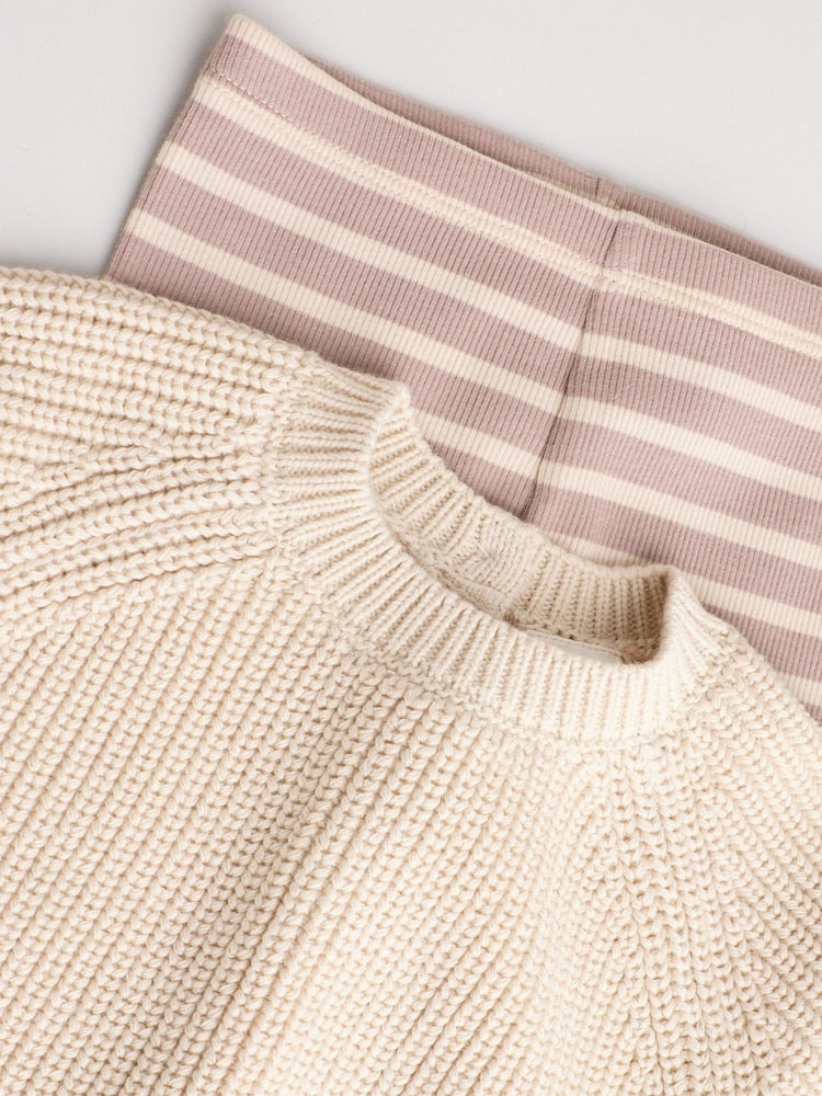 Neutral Stripe Baby Knitted Jumper and Leggings Set (0mths-2yrs) - Size Up to 3 Months (62cm)