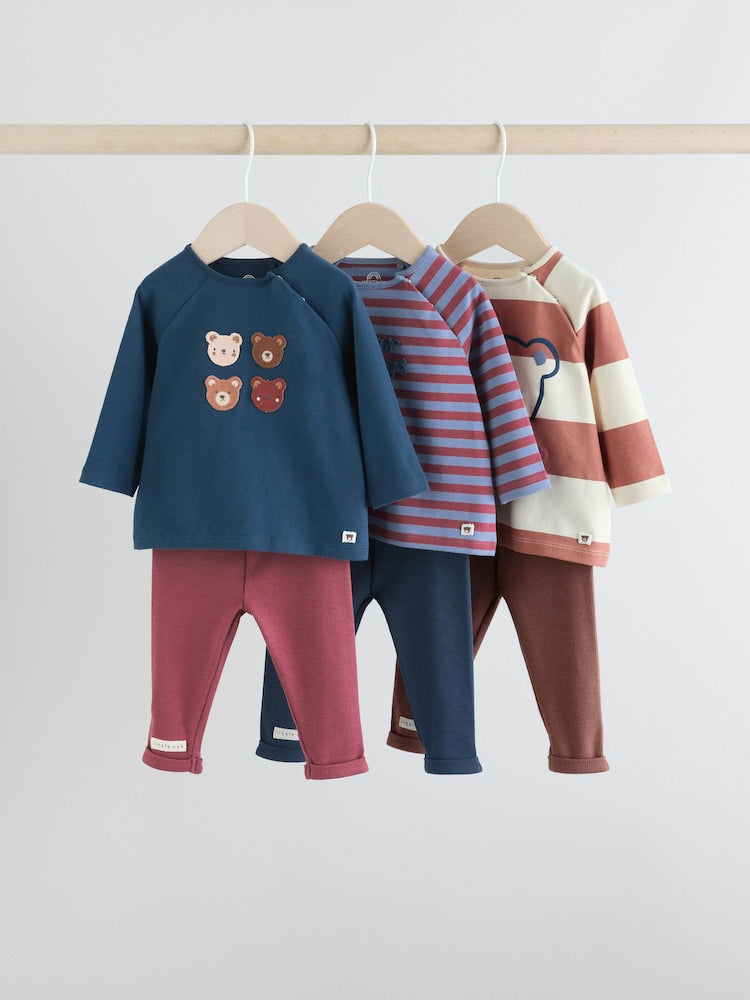 Navy/Brown Bear Tops and Leggings 6 Piece Baby Set (0mths-3yrs) - Navy/Brown Bear / 12-18 Months (80-86cm)