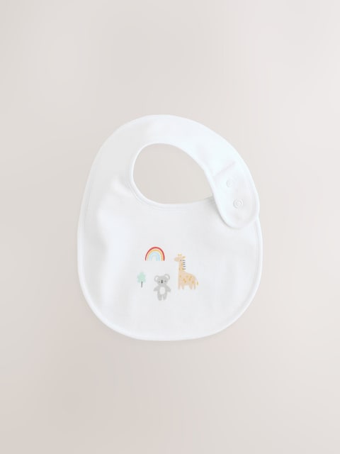 White Animal Print Baby Bibs 5 Pack - Size One