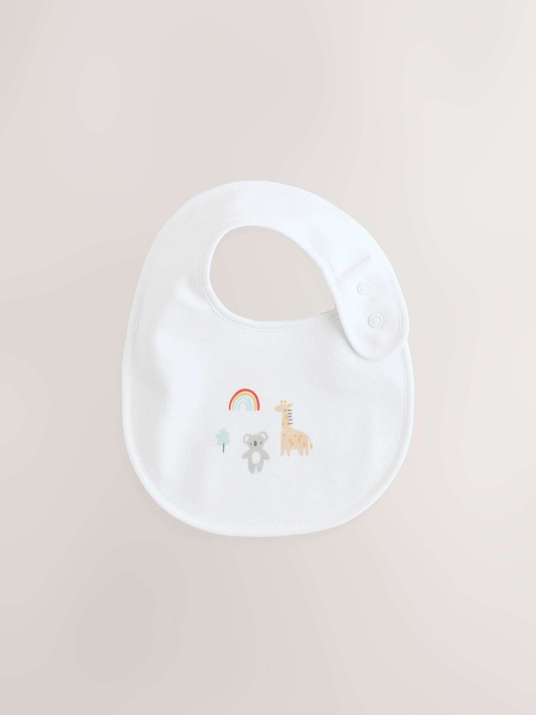 White Animal Print Baby Bibs 5 Pack - Size One