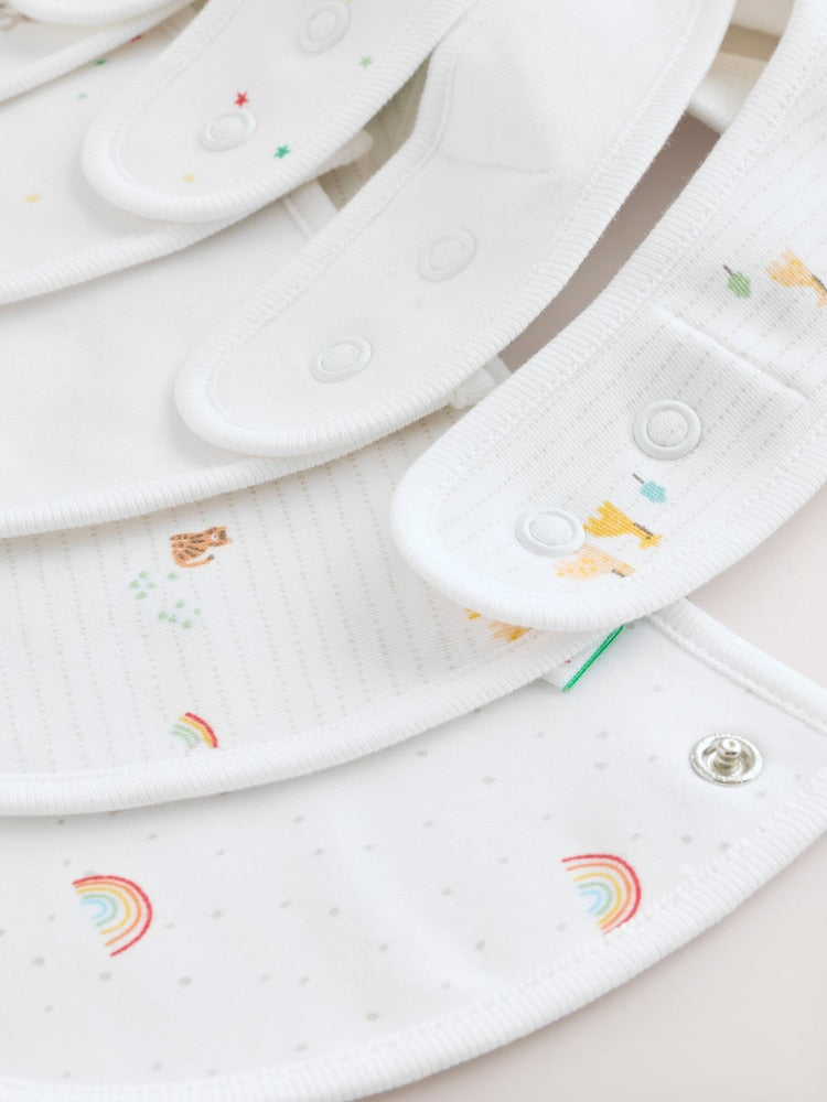White Animal Print Baby Bibs 5 Pack