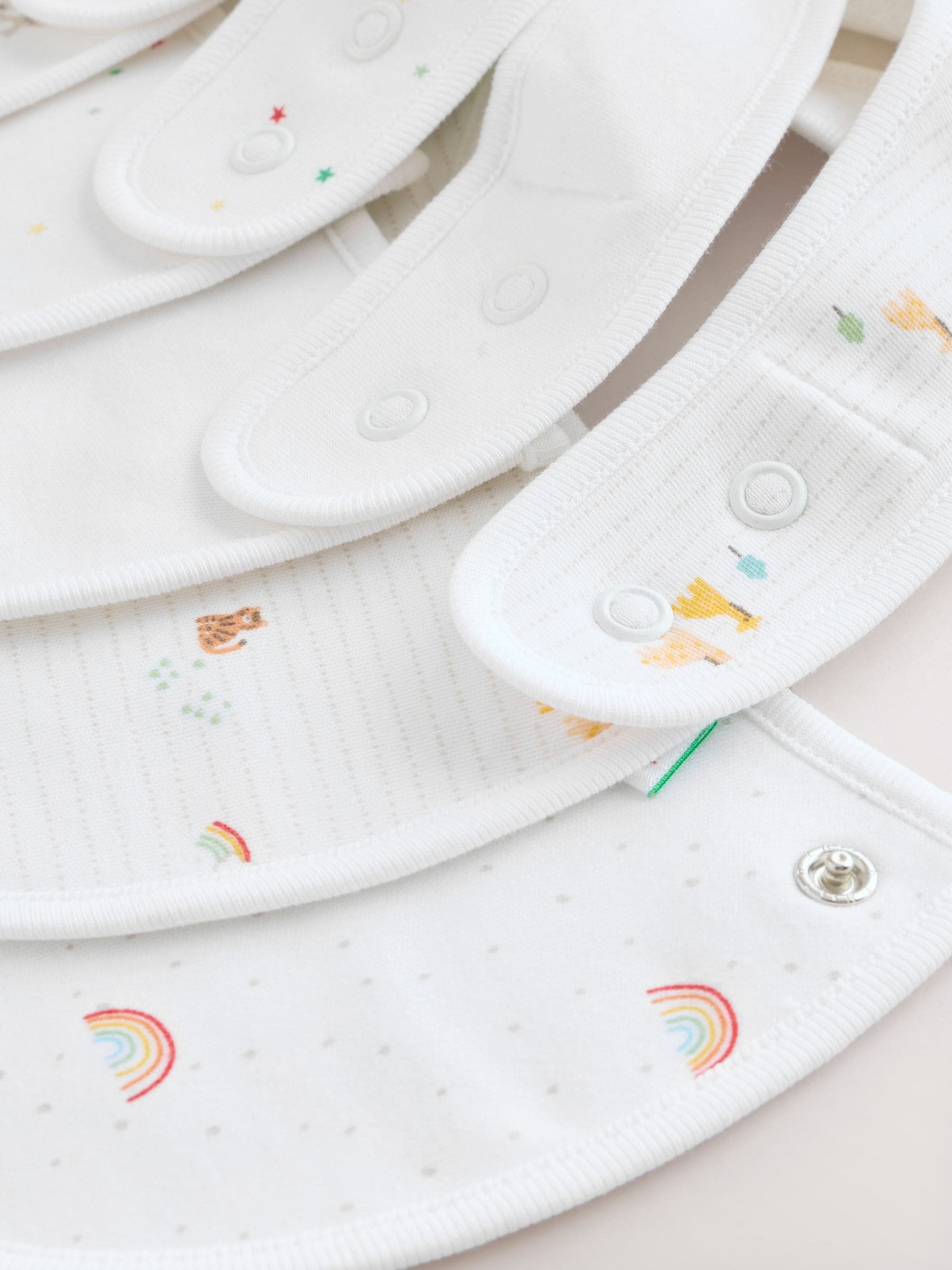 White Animal Print Baby Bibs 5 Pack - Size One