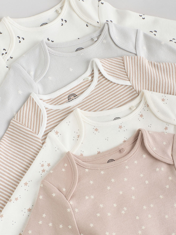 Neutral 100% Cotton Long Sleeve Baby Bodysuits 5 Pack